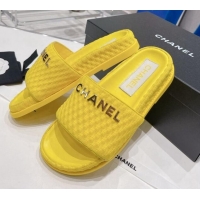 Fashion Chanel Tweed Flat Slide Sandals Yellow 071804