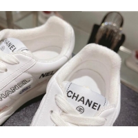 Grade Quality Chanel Embroidered Logo Leather Sneakers White 071806