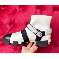 Best Price Chanel Leather Strap Wrap Ankle Boots White 071810