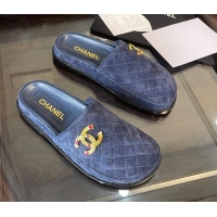 Classic Specials Chanel Suede Flat Mules G38648 Blue 071814 