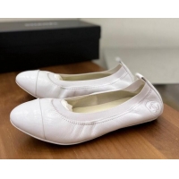 Good Looking Chanel Leather Ballerinas White 071815