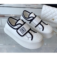 Stylish Chanel Canvas Platform Sneakers White 071828