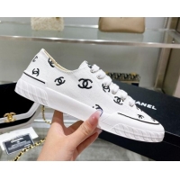 Good Quality Chanel CC Canvas Sneakers White 071829