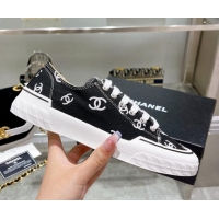 Luxury Discount Chanel CC Canvas Sneakers Black 071830