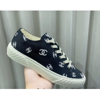 Shop Duplicate Chanel CC Canvas Sneakers Black 071832