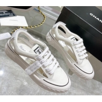 Hot Style Chanel Cut-out Leather Sneakers White 071843