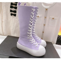 Discount Chanel Canvas Platform High Boots 5cm Purple 071844