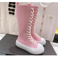 Purchase Chanel Canvas Platform High Boots 5cm Pink 071845