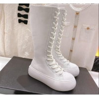 Good Quality Chanel Canvas Platform High Boots 5cm White 071846