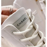 Good Quality Chanel Canvas Platform High Boots 5cm White 071846