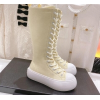 Pretty Style Chanel Canvas Platform High Boots 5cm Yellow 071847