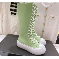 Pretty Style Chanel Canvas Platform High Boots 5cm Green 071848