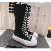 Top Grade Chanel Canvas Platform High Boots 5cm Black 071849