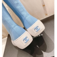 Stylish Chanel Canvas Platform High Boots 5cm Blue 071850