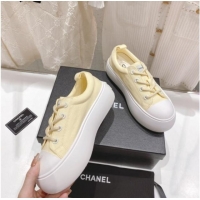 Sumptuous Chanel Canvas Platform Sneakers 5cm Yellow 071856