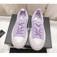 Good Looking Chanel Canvas Platform Sneakers 5cm Purple 071857