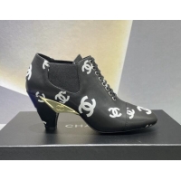 Good Product Chanel CC Print Lambskin Lace-up Pumps 6cm Black 071861