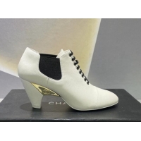 Discount Chanel Lambskin Lace-up Medium Heel Pumps 6cm White 071864