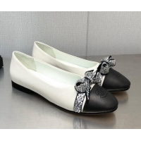 Unique Style Chanel Lambskin Ballerinas with Crystal Bow White 071870