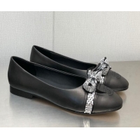 Low Cost Chanel Lambskin Ballerinas with Crystal Bow Black 071871