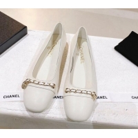 Unique Style Chanel Leather Ballerinas with Chain White 071886