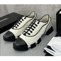 Popular Style Chanel Fabric Lace-ups Shoe White 071890