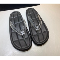 Trendy Design Chanel Leather Flat Thong Sandals with Front CC Black 072151