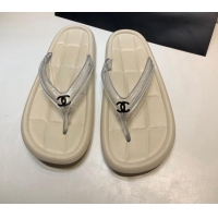 Best Product Chanel Leather Flat Thong Sandals with Front CC Beige 072154