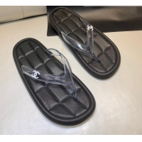 Best Grade Chanel Leather Flat Thong Sandals with Side CC Black 072152