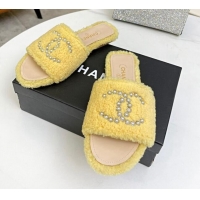 Purchase Chanel Fur Pearl CC Flat Slide Sandals Yellow 072165