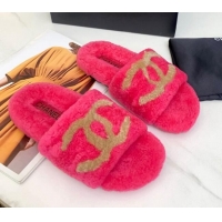 Stylish Chanel Shearling CC Flat Slide Sandals Pink 072170