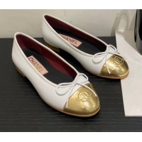 Good Product Chanel Lambskin Ballerinas with Bow White/Gold 072175