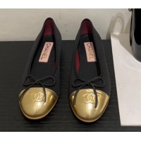 Grade Quality Chanel Lambskin Ballerinas with Bow Black/Gold 072176