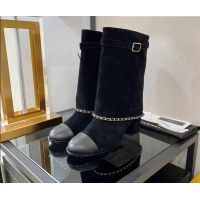 Low Price Chanel Suede Medium Heel Boots 6.5cm Black 080870