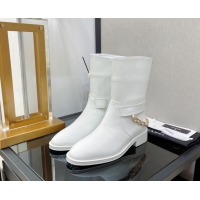 Best Price Chanel Calfskin Ankle Boots with CC Chain Back White 080879