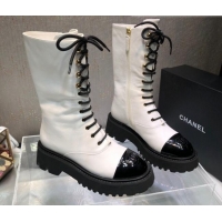 Sophisticated Chanel Calfskin Lace-up Boots Back White 080884