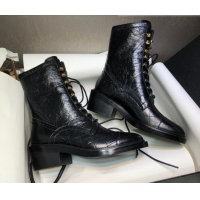 Best Product Chanel Performated Crinkle Leather Lace-up Ankle Boots Black 080887