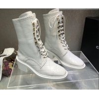 Grade Quality Chanel Performated Calfskin Lace-up Ankle Boots White 080888