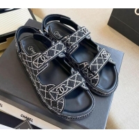 Best Grade Chanel Crystal Flat Strap Sandals Black 080890