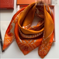 Shop Grade Hermes Masan Silk Square Scarf 90x90cm H3075 Orange 2022