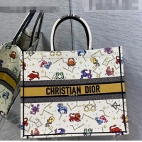 ​Top Grade Dior Large Book Tote Bag in White Pixel Zodiac Embroidery M941 2022