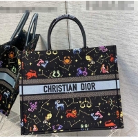 Super Quality Dior Large Book Tote Bag in Black Pixel Zodiac Embroidery M941 2022