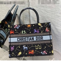 Modern Classic Dior Medium Book Tote Bag in Black Pixel Zodiac Embroidery M941 2022