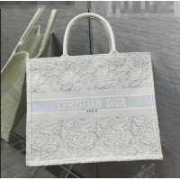 Well Crafted Dior Large Book Tote Bag in White Embroidery with Macrame Effect M941 2022