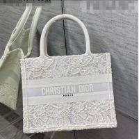 Good Product Dior Small Book Tote Bag in White Embroidery with Macrame Effect M941 2022