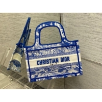 Top Design Dior Mini Book Tote Bag in Fluorescent Blue Toile de Jouy Transparent Canvas CD8027 2022