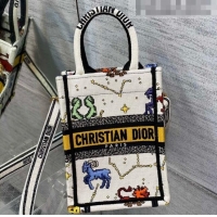 Luxurious Dior Vertical Mini Book Tote Bag in White Pixel Zodiac Embroidery CD0273 2022