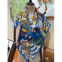 Shop Grade Hermes Silk & Cashmere Square Scarf 140x140cm H62415 Blue 2022