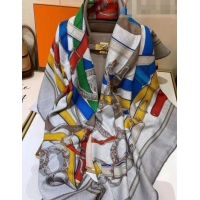 Pretty Style Hermes Silk & Cashmere Square Scarf 140x140cm H62417 Grey 2022