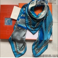 Well Crafted Hermes Cashmere Silk Scarf Shawl 140x140cm H0726 Blue 2022